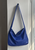 Faux Leather. Crossbody Long. Blue.