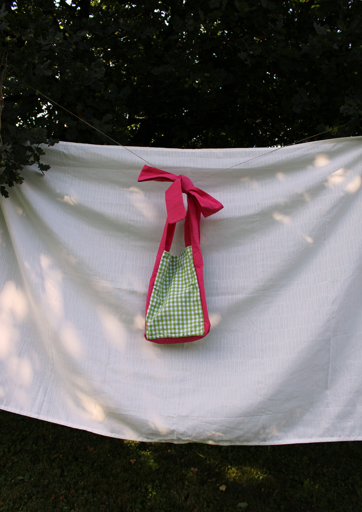 Baumwolle. Tote. Pink/Grün kariert.
