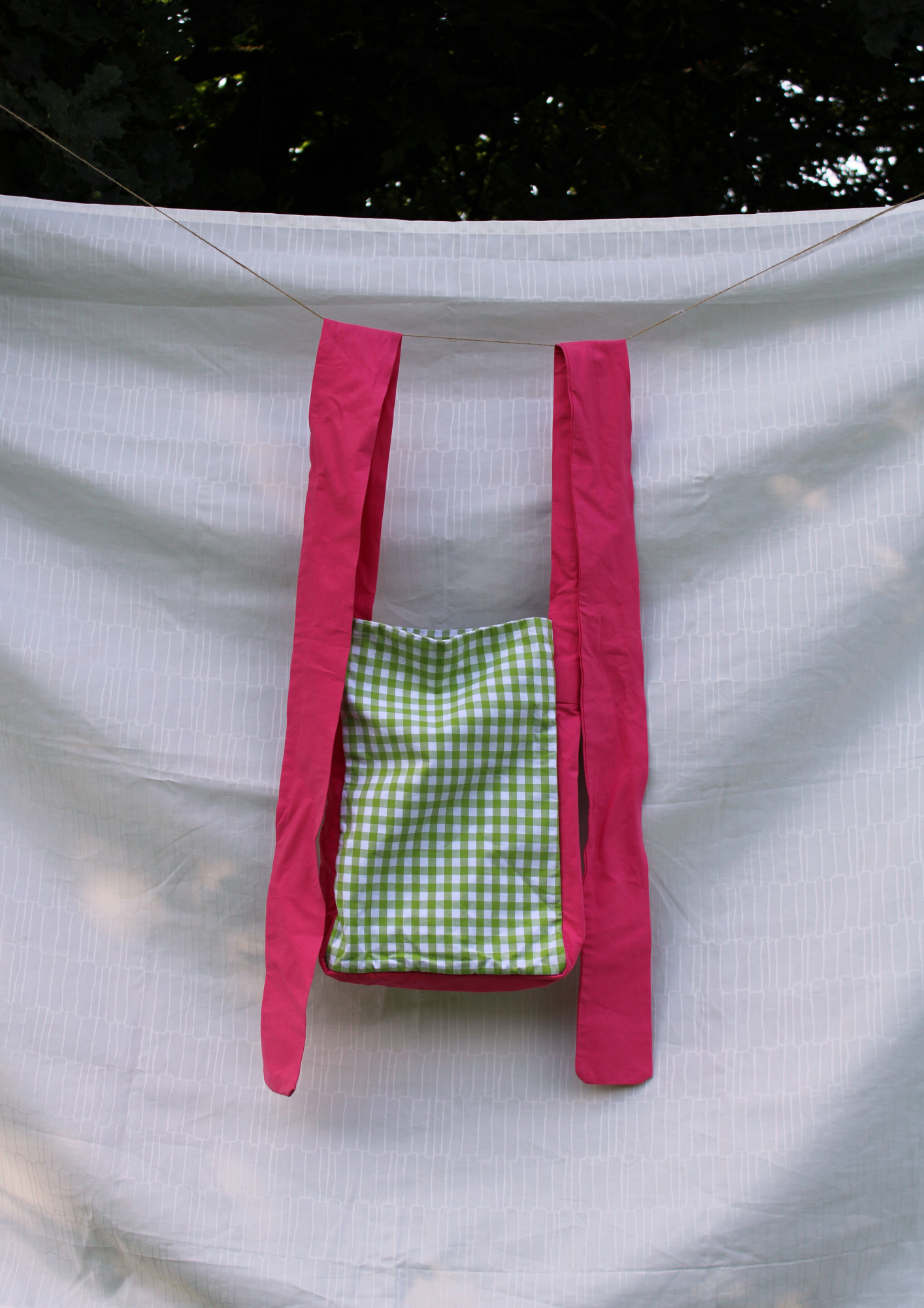 Baumwolle. Tote. Pink/Grün kariert.