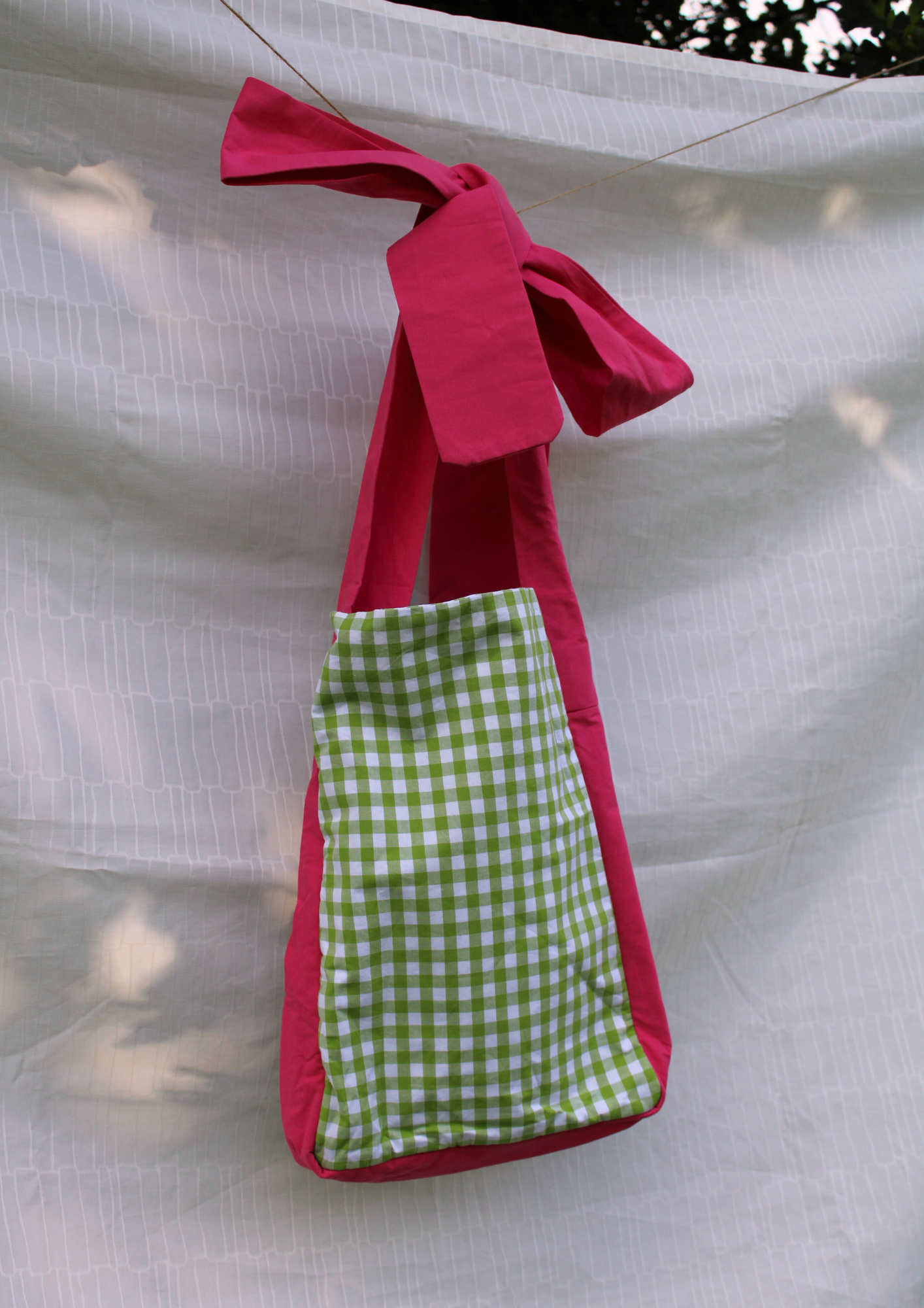 Baumwolle. Tote. Pink/Grün kariert.