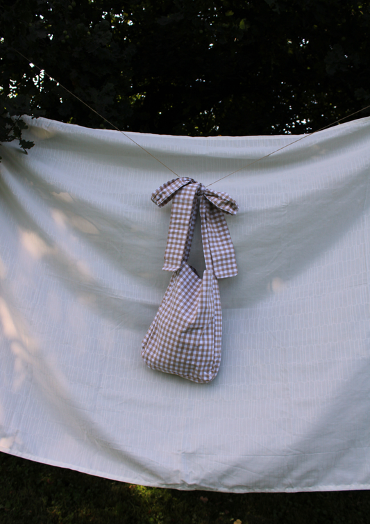 Baumwolle. Tote. Beige kariert.