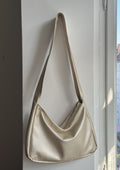 Faux Leather. Crossbody Long. Beige.