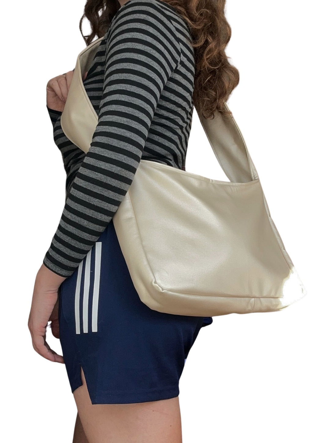 Faux Leather. Crossbody Long. Beige.