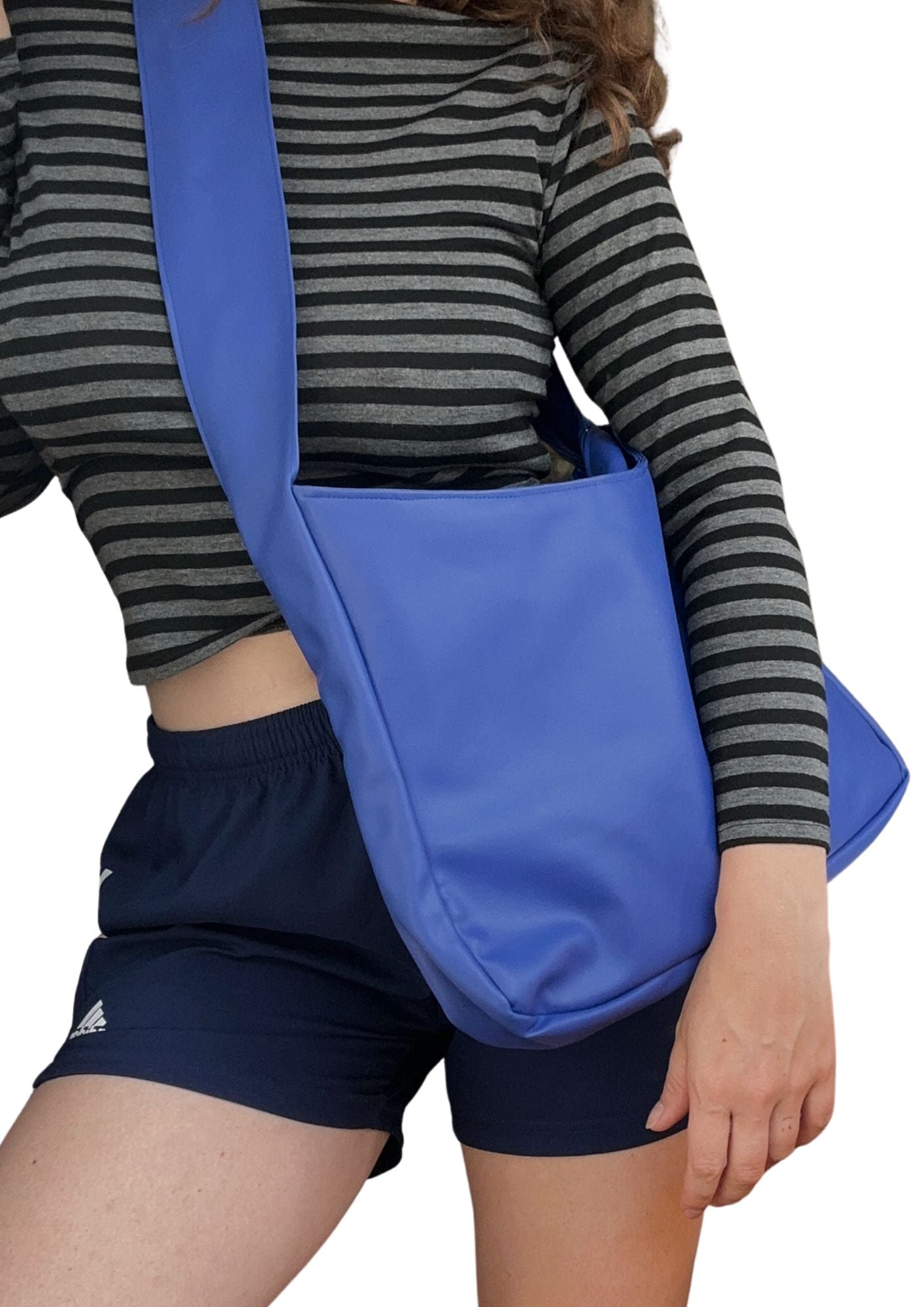 Faux Leather. Crossbody Long. Blue.